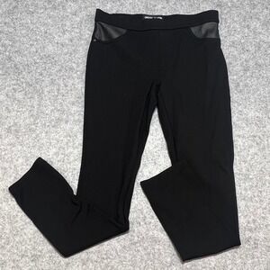 DKNY Jeans Black Faux Leather Trim Ponte Leggings Pull On Pants Womens‎ XS